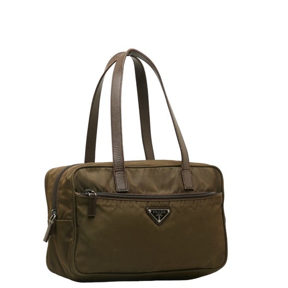Prada Handbag Khaki Green Leather Nylon - Picture 1 of 10